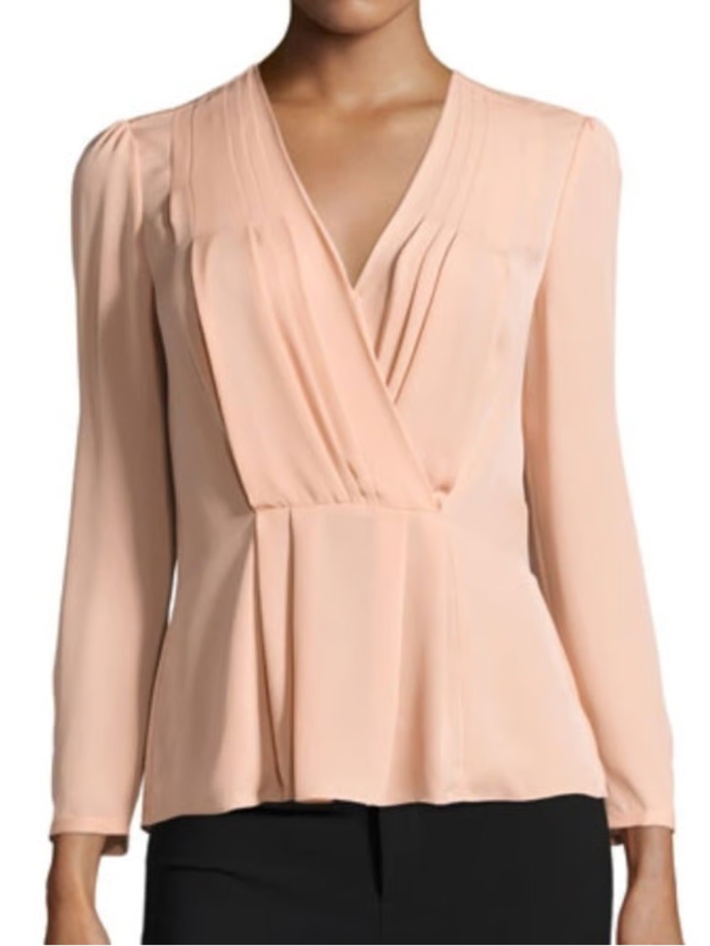 Rebecca Taylor 100% Silk Georgette Surplice Neck Blouse Nude Pink Size 6‎